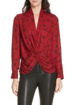 Women's L'agence Mariposa Print Twist Front Silk Blouse - Red