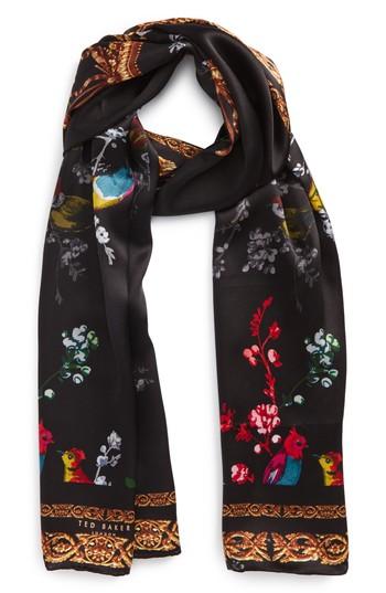 Women's Ted Baker London Opulent Fauna Silk Scarf, Size - Black