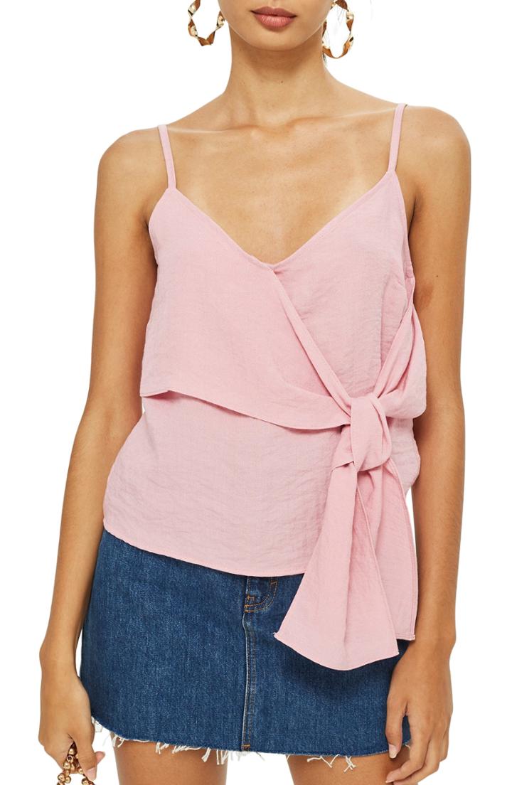 Women's Topshop Chrissie Tie Detail Camisole Us (fits Like 2-4) - Pink