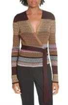 Women's Dvf Metallic Stripe Wrap Sweater - Brown
