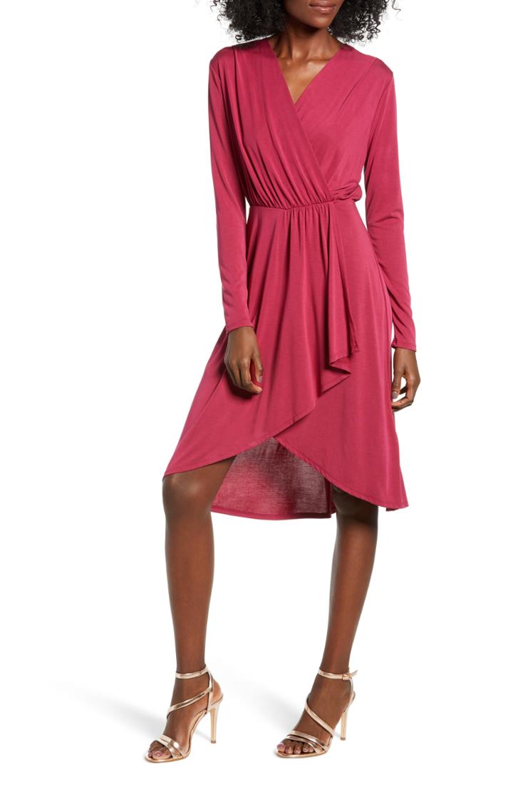 Women's All In Favor Faux Wrap Dress - Burgundy
