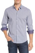 Men's Stone Rose Slim Fit Flocked Dot Stripe Sport Shirt (m) - Blue