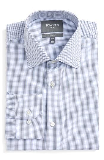 Men's Bonobos Jetsetter Slim Fit Stretch Check Dress Shirt .5 32 - Blue
