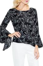 Women's Vince Camuto Cascading Leaves Bell Sleeve Blouse, Size - Black