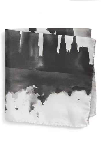 Men's Eton New York Skyline Silk Pocket Square, Size - Grey