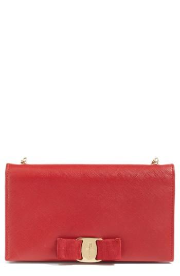 Women's Salavatore Ferragamo 'miss Vara' Leather Wallet On A Chain - Red