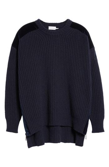 Women's Moncler Genius By Moncler Velvet Trim Wool & Cashmere Sweater - Blue