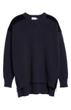 Women's Moncler Genius By Moncler Velvet Trim Wool & Cashmere Sweater - Blue