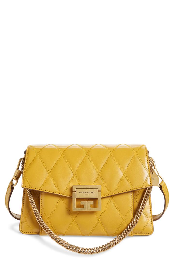 Givenchy Small Gv3 Diamond Quilted Leather Crossbody Bag - Yellow