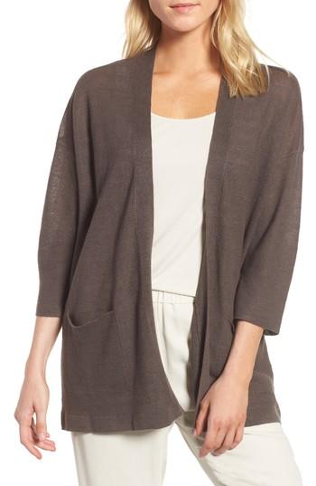 Women's Eileen Fisher Boxy Organic Linen Cardigan, Size - Grey