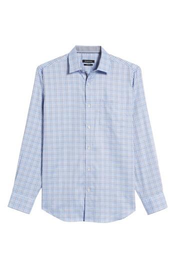Men's Bugatchi Classic Fit Dobby Grid Plaid Sport Shirt, Size - Blue