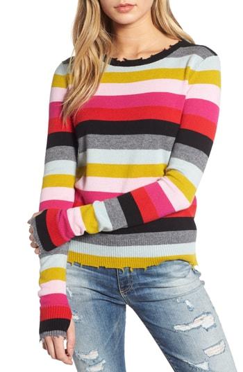 Women's Pam & Gela Multistripe Raw Edge Wool & Cashmere Blend Sweater, Size - Pink