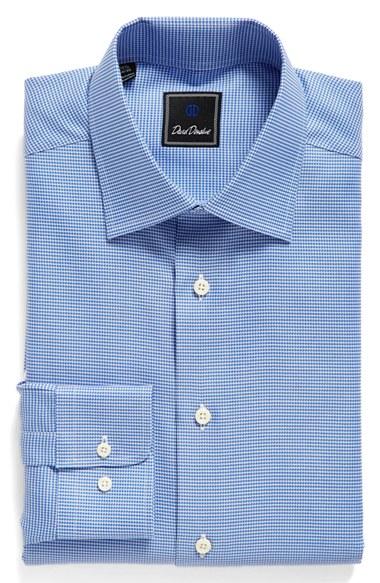 Men's David Donahue Regular Fit Houndstooth Dress Shirt .5 32/33 - Blue