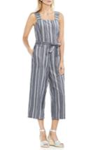 Women's Vince Camuto Charcoal Stripe Belted Cotton Linen Jumpsuit, Size - Blue