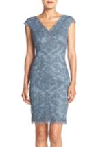 Petite Women's Tadashi Shoji Embroidered Tulle Sheath Dress P - Blue