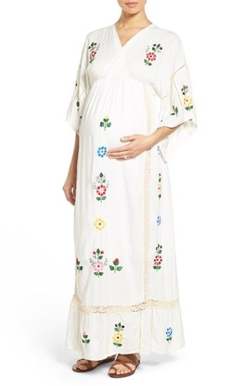 Women's Fillyboo 'bermain' Embroidered Maternity Kimono Maxi Dress