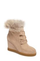Women's Cecelia New York Holly Wedge Bootie With Genuine Fox Fur Trim .5 M - White
