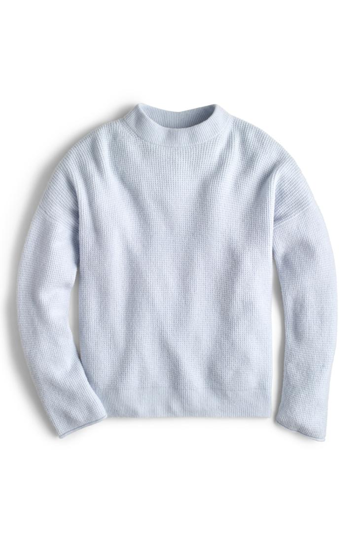 Women's J.crew Point Sur Button Back Waffle Sweater, Size - Blue
