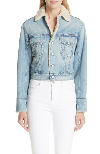 Women's Jean Atelier Denim Jacket With Faux Shearling Trim - Blue