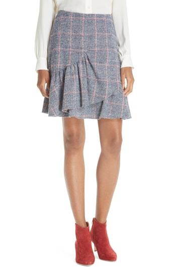 Women's Rebecca Taylor Cotton Wool Blend Plaid Ruffle Mini Skirt - Blue