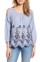 Women's Velvet By Graham & Spencer Embroidered Cold Shoulder Top - Blue