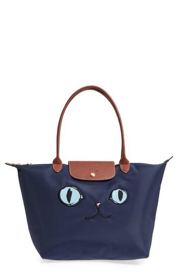 Longchamp 'large Le Pliage Miaou' Tote - Blue