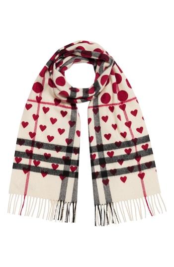 Women's Burberry The Classic Heart Check Cashmere Scarf, Size - Red