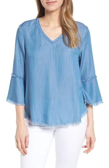 Women's Billy T Lace-up Back Bell Sleeve Top - Blue