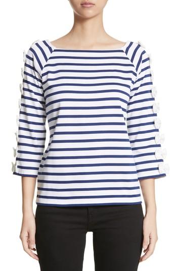Women's Tu Es Mon Tresor Bow Sleeve Stripe Tee Us / 38 Fr - White