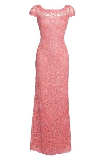 Petite Women's Tadashi Shoji Illusion Yoke Gown P - Pink