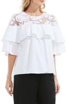 Women's Vince Camuto Floral Mesh Yoke Blouse - White