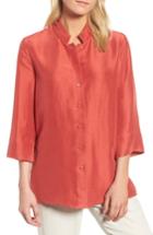 Women's Eileen Fisher Silk Georgette Crepe Stand Collar Shirt, Size - Pink