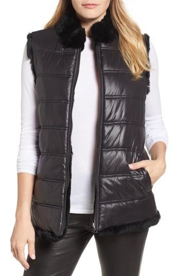 Women's Blue Duck Reversible Genuine Rabbit Fur Vest - Black