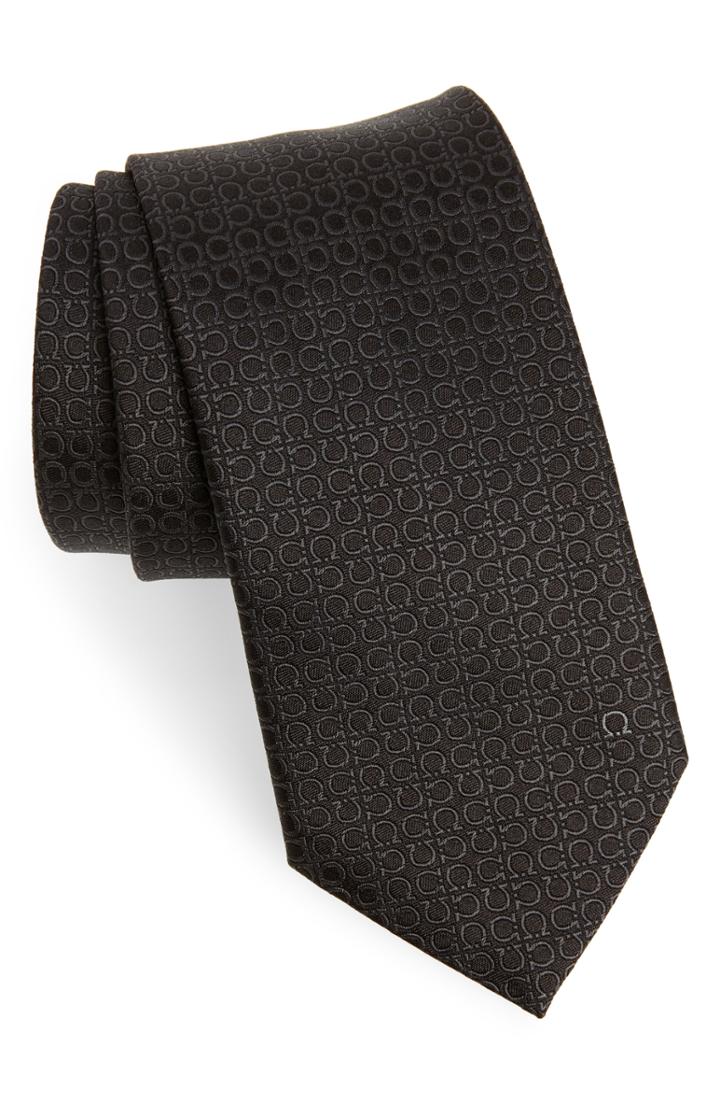 Men's Salvatore Ferragamo Erve Gancio Jacquard Silk Tie, Size - Black