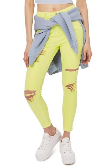 Women's Topshop Jamie Ripped Skinny Jeans X 30 - Green