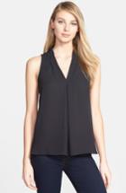 Petite Women's Vince Camuto Pleat Front V-neck Top, Size P - Black
