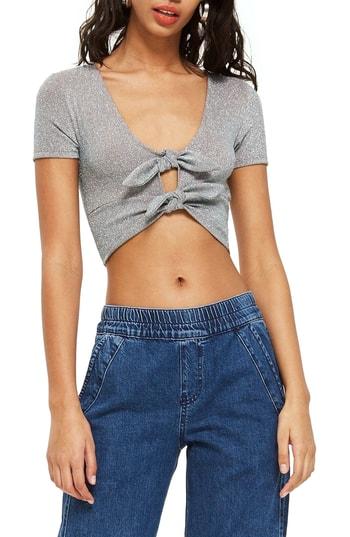 Women's Topshop Metallic Knot Crop Top Us (fits Like 2-4) - Metallic