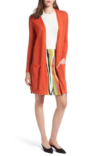 Petite Women's Halogen Long Linen Blend Cardigan P - Orange