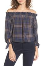 Women's Plaid Off The Shoulder Top - Blue