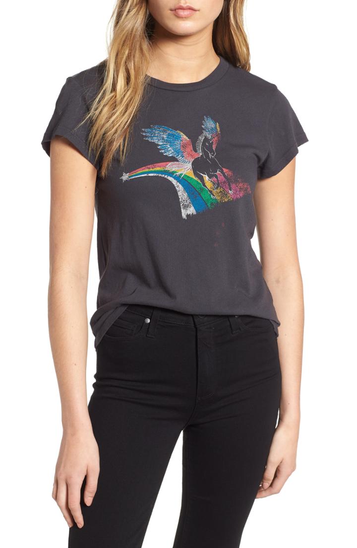 Women's Pam & Gela Unicorn Rainbow Tee, Size - Black