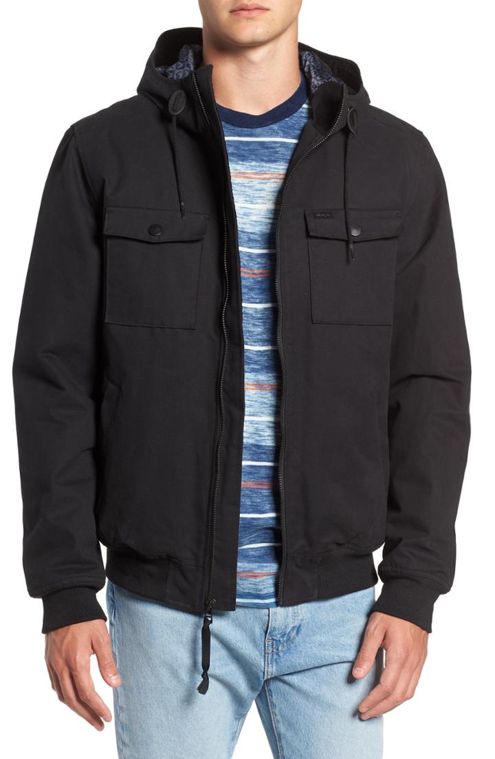 Men's Rvca Hooded Bomber Jacket, Size - Grey