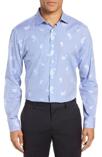 Men's John W. Nordstrom Trim Fit Check & Paisley Dress Shirt - Blue