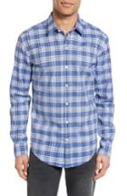Men's Boss Robbie Trim Fit Large Check Sport Shirt, Size - Blue