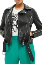 Women's Topshop Willow Faux Leather Biker Jacket Us (fits Like 10-12) - Black
