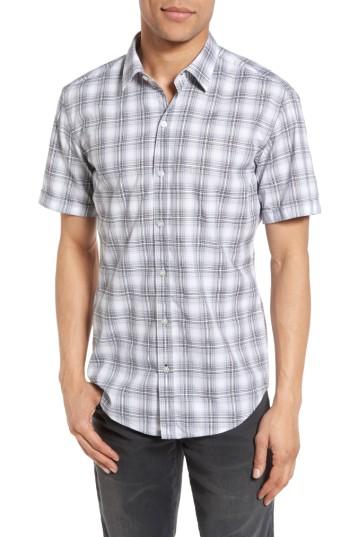 Men's Boss Robbie Sharp Fit Large Check Sport Shirt - Grey