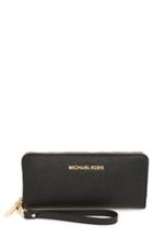 Women's Michael Michael Kors 'jet Set' Leather Travel Wallet - Black