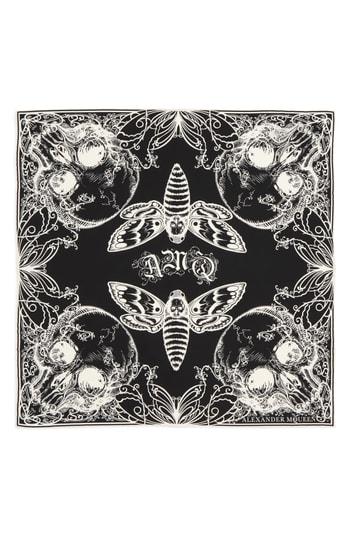 Women's Alexander Mcqueen Skull Moth Silk Scarf, Size - Black