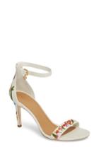 Women's Tory Burch Ellie Embroidered Ankle Strap Sandal M - White