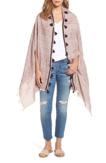 Women's Madewell Stripe Fringe Cape Scarf, Size - Burgundy