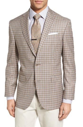 Men's David Donahue Connor Classic Fit Check Wool Sport Coat R - Beige